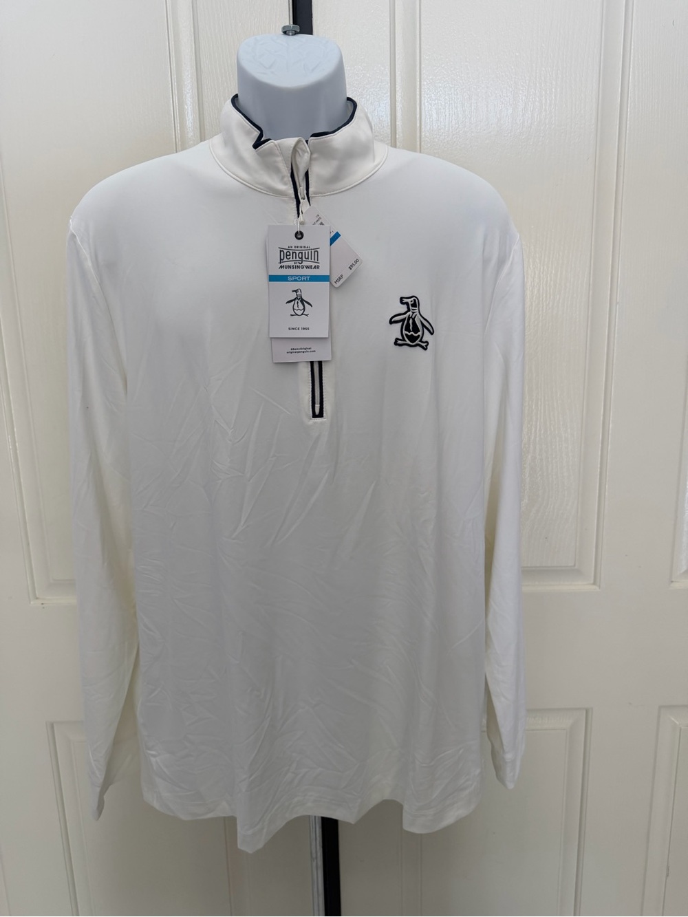 Original Penguin Sport White Long-Sleeve Quarter-Zip with Blue Trim Sz XL
